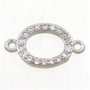copper oval connector paved zircon, platinum plated, approx 8x10mm [FDZN4299]
