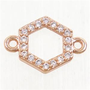 copper hexagon connector paved zircon, rose gold, approx 9mm [FDZN4303]
