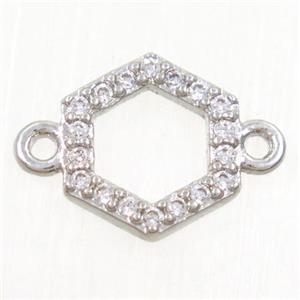 copper hexagon connector paved zircon, platinum plated, approx 9mm [FDZN4304]