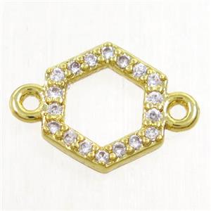 copper hexagon connector paved zircon, gold plated, approx 9mm [FDZN4305]