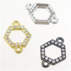 copper hexagon connector paved zircon, mix color, approx 9mm [FDZN4307]