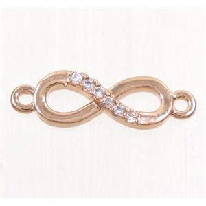 copper infinity connector paved zircon, rose gold, approx 5x12mm [FDZN4308]