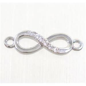 copper infinity connector paved zircon, platinum plated, approx 5x12mm [FDZN4309]