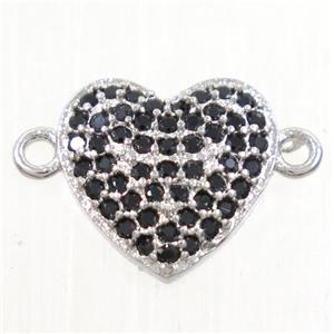 copper heart connector paved zircon, platinum plated, approx 10mm dia [FDZN4313]
