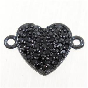 copper heart connector paved zircon, black plated, approx 10mm dia [FDZN4314]