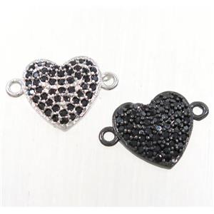 copper heart connector paved zircon, mix color, approx 10mm dia [FDZN4315]