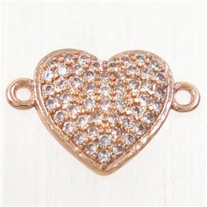 copper heart connector paved zircon, rose gold, approx 10mm dia [FDZN4316]