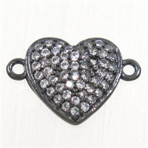 copper heart connector paved zircon, black plated, approx 10mm dia [FDZN4319]