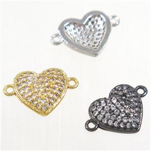copper heart connector paved zircon, mix color, approx 10mm dia [FDZN4320]