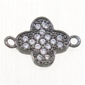 copper connector paved zircon, four-leaf clover, black plated, approx 8.5mm [FDZN4322]