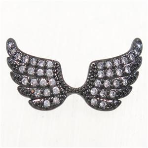 copper angel wing pendant paved zircon with 2loops, black plated, approx 10x18mm [FDZN4327]