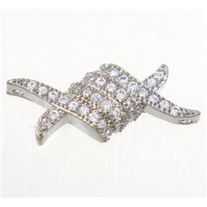 copper connector paved zircon, platinum plated, approx 9-21mm [FDZN4330]