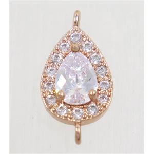 copper teardrop connector paved zircon, rose gold, approx 9x12mm [FDZN4334]