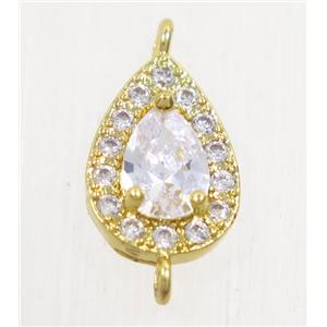 copper teardrop connector paved zircon, gold plated, approx 9x12mm [FDZN4336]