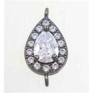 copper teardrop connector paved zircon, black plated, approx 9x12mm [FDZN4337]
