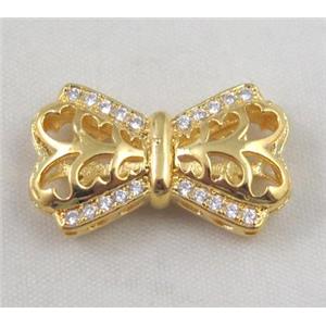 copper sparcer bead paved zircon, gold plated, approx 15x25mm [FDZN434]