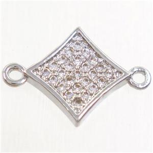 copper star connector paved zircon, platinum plated, approx 9-13mm [FDZN4340]