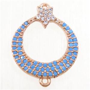 copper circle connector paved zircon, rose gold, turq, approx 15.5mm dia [FDZN4344]