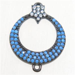 copper circle connector paved zircon, platinum plated, turq, approx 15.5mm dia [FDZN4347]