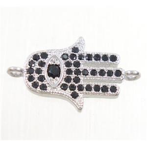 copper hamsahand connector paved zircon, platinum plated, approx 11-14mm [FDZN4350]