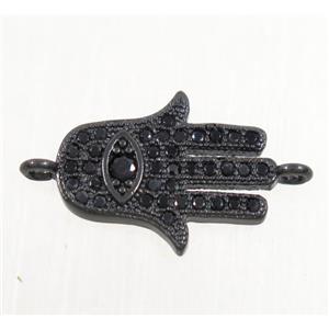 copper hamsahand connector paved zircon, black plated, approx 11-14mm [FDZN4352]