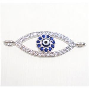 copper evil eye connector paved zircon, platinum plated, approx 8-16mm [FDZN4364]