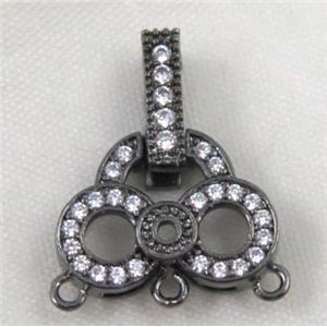 copper pendant paved zircon, black, approx 17x20mm [FDZN438]