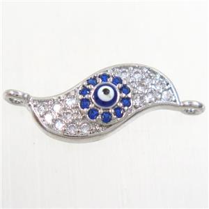 copper connector paved zircon with evil eye, blade vane, platinum plated, approx 7-17mm [FDZN4383]