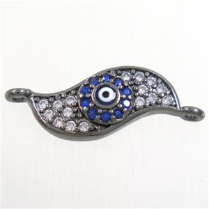 copper connector paved zircon with evil eye, blade vane, black plated, approx 7-17mm [FDZN4385]