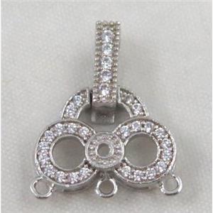 copper pendant paved zircon, platinum plated, approx 17x20mm [FDZN439]