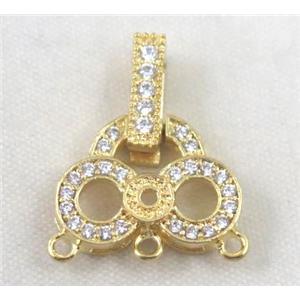 copper pendant paved zircon, gold plated, approx 17x20mm [FDZN440]