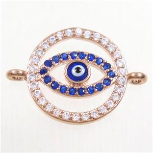 copper circle connector paved zircon with evil eye, rose gold, approx 14mm dia [FDZN4401]