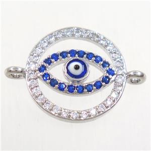 copper circle connector paved zircon with evil eye, platinum plated, approx 14mm dia [FDZN4402]