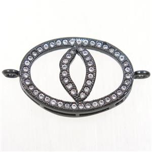 copper oval connector paved zircon with lip, black plated, approx 14-20mm [FDZN4405]