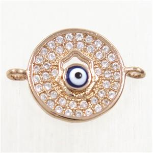 copper circle connector paved zircon with evil eye, rose gold, approx 12.5mm dia [FDZN4407]