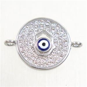 copper circle connector paved zircon with evil eye, platinum plated, approx 12.5mm dia [FDZN4408]