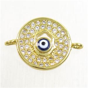 copper circle connector paved zircon with evil eye, gold plated, approx 12.5mm dia [FDZN4409]