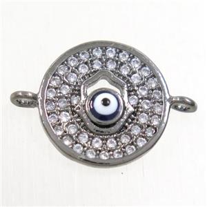 copper circle connector paved zircon with evil eye, black plated, approx 12.5mm dia [FDZN4410]
