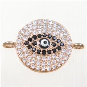 copper circle connector paved zircon with evil eye, rose gold, approx 14.5mm dia [FDZN4417]