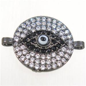 copper circle connector paved zircon with evil eye, black plated, approx 14.5mm dia [FDZN4419]