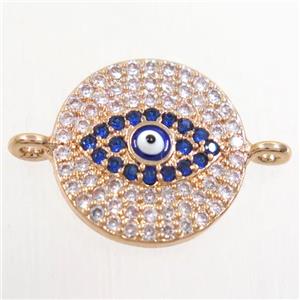 copper circle connector paved zircon with evil eye, rose gold, approx 14.5mm dia [FDZN4421]