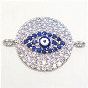 copper circle connector paved zircon with evil eye, platinum plated, approx 14.5mm dia [FDZN4422]