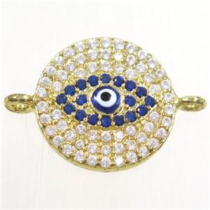 copper circle connector paved zircon with evil eye, gold plated, approx 14.5mm dia [FDZN4423]