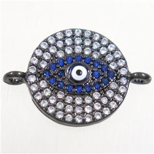 copper circle connector paved zircon with evil eye, black plated, approx 14.5mm dia [FDZN4424]