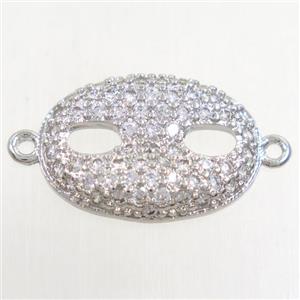 copper eyepatch connector paved zircon, platinum plated, approx 12.5-18mm [FDZN4426]