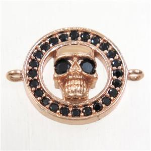 copper skull connector paved zircon, rose gold, approx 15.5mm dia [FDZN4430]