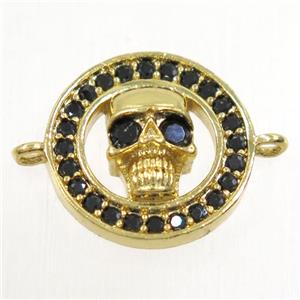 copper skull connector paved zircon, gold plated, approx 15.5mm dia [FDZN4432]
