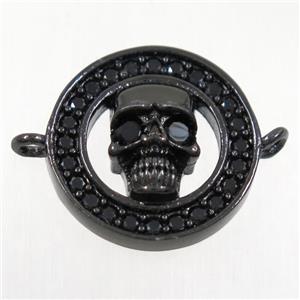 copper skull connector paved zircon, black plated, approx 15.5mm dia [FDZN4433]