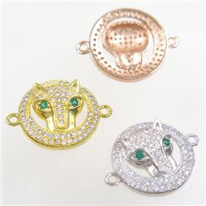 copper foxHead connector paved zircon, mix color, approx 17mm dia [FDZN4438]