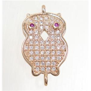 copper owl connector paved zircon, rose gold, approx 12-18mm [FDZN4444]